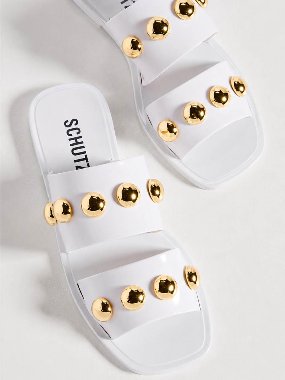 Schutz Lizzie White Gold Stud Jelly Slide Sandals Size 10
